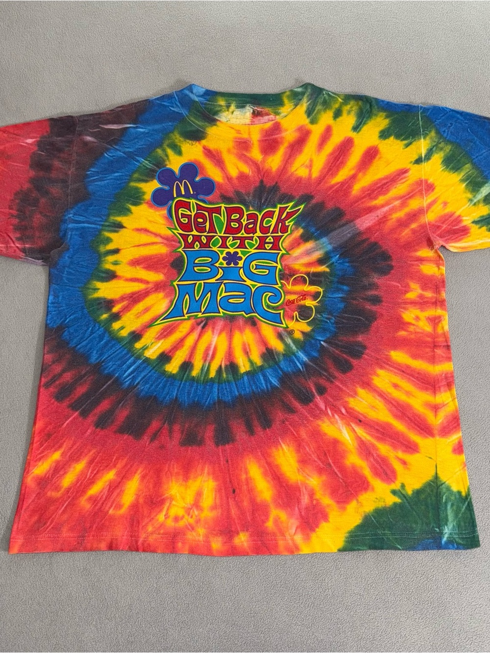 Vintage McDonald’s Get Back with Big Mac Tie-Dye T-shirt Size XL Coca-Cola 90s